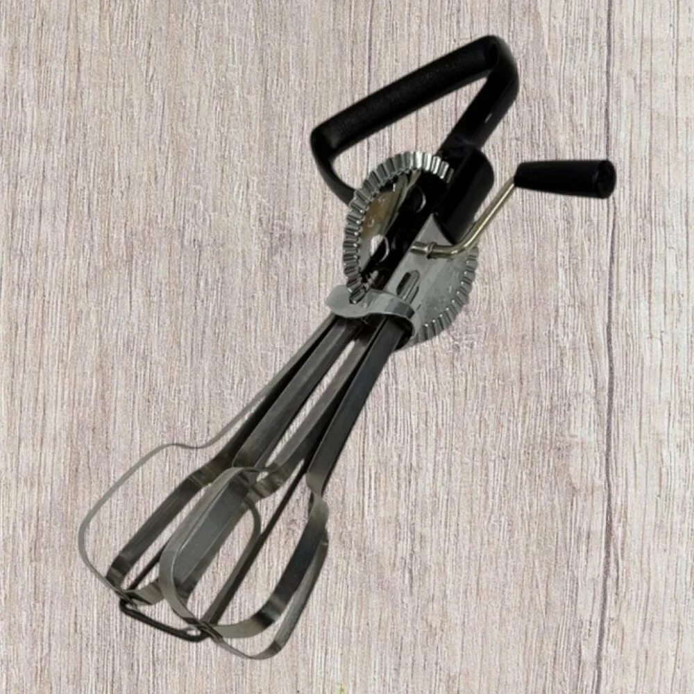 Vintage Ekco BEST Stainless-Steel Black Rotary Hand Mixer Egg Beater Tool USA